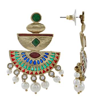 mehendi finish red green meenakari kundan pearl antique earring 2