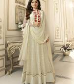 Light cream embroidered faux super net salwar
