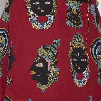 Red Quirky  Kathak Printed Short Skirt 2