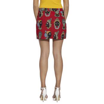 Red Quirky  Kathak Printed Short Skirt 3