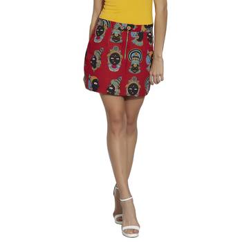Red Quirky  Kathak Printed Short Skirt 1