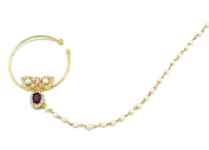Rajasthani Nath Nose Ring Decorated With Amercian Diamond  