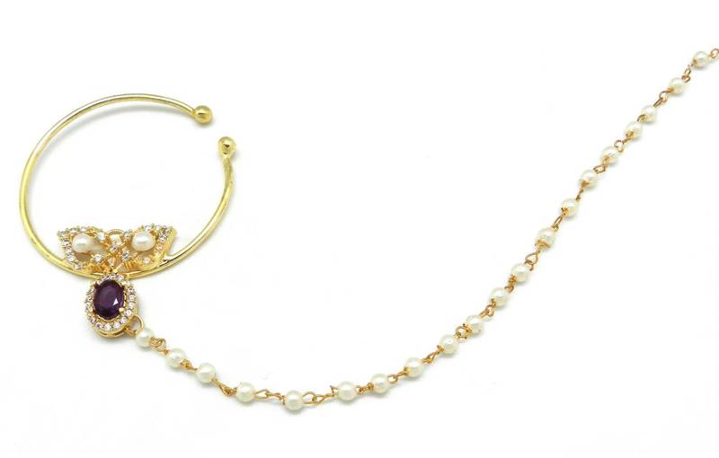 Rajasthani Nath Nose Ring Decorated With Amercian Diamond  