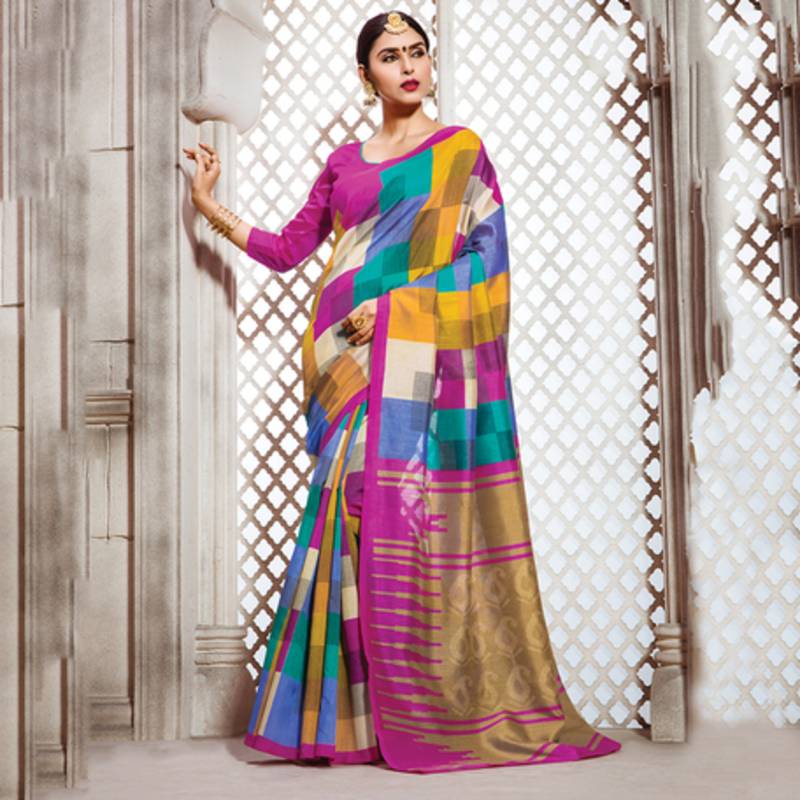 multicolor printed bhagalpuri silk fashion bhagalpuri silk sarees with blouse