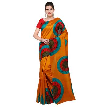 orange printed bhagalpuri silk fashion bhagalpuri silk sarees with blouse 1