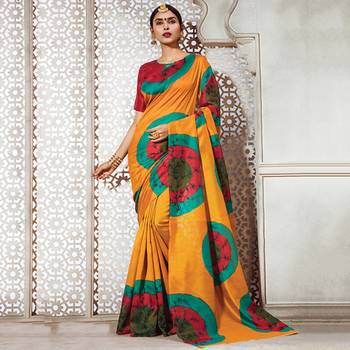 orange printed bhagalpuri silk fashion bhagalpuri silk sarees with blouse 2