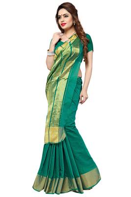 Green woven silk saree with blouse 1