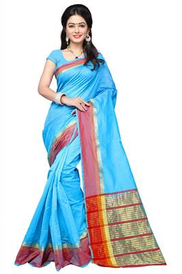 Sky blue woven silk saree with blouse 1