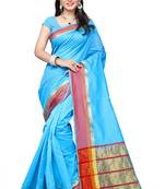 Sky blue woven silk saree with blouse