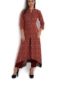 Indibelle Red cotton C-Cut Long kurta