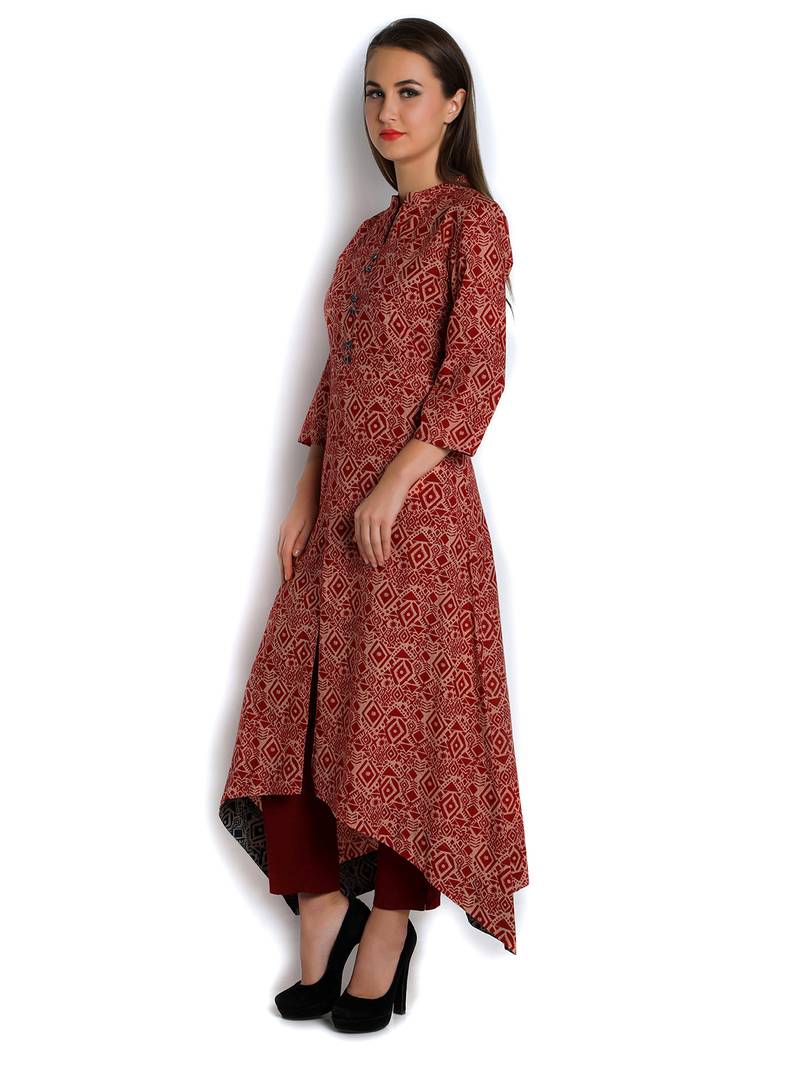 Indibelle Red cotton C-Cut Long kurta