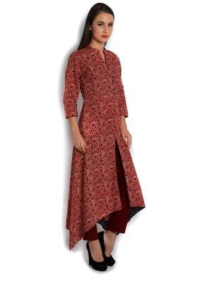 Indibelle Red cotton C-Cut Long kurta 3