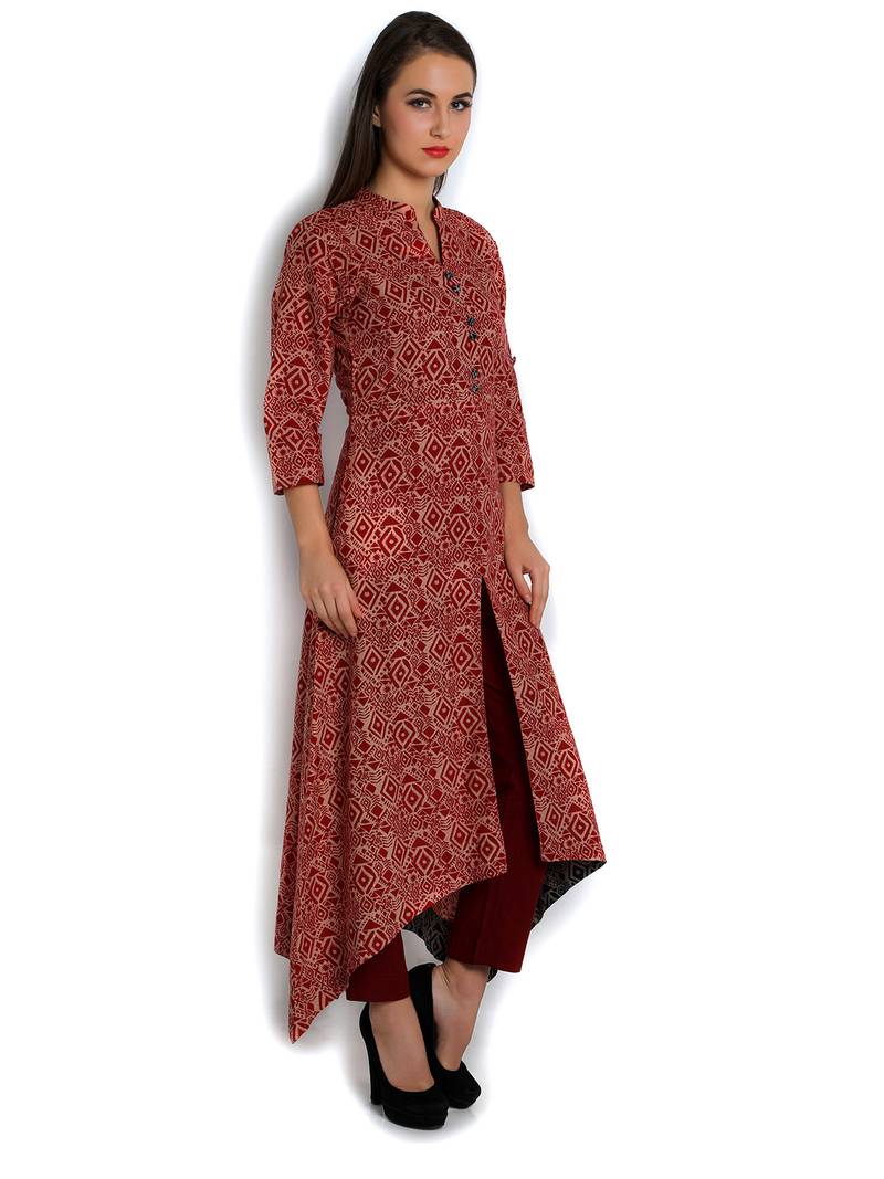 Indibelle Red cotton C-Cut Long kurta