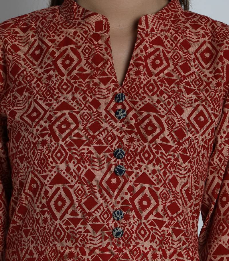 Indibelle Red cotton C-Cut Long kurta
