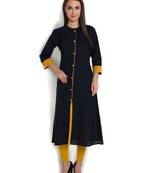 Indibelle blue solid cotton slub front cut kurta