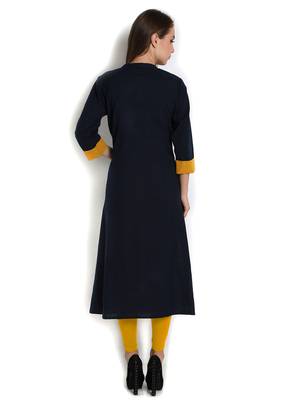 Indibelle blue solid cotton slub front cut kurta 4