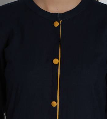Indibelle blue solid cotton slub front cut kurta 5