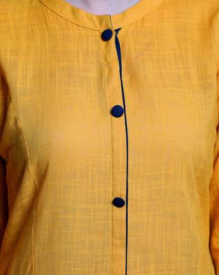 Indibelle yellow solid cotton slub front cut kurta 5