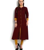 Indibelle maroon solid cotton slub front cut kurta