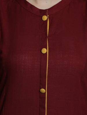 Indibelle maroon solid cotton slub front cut kurta 5