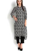 Indibelle black printed cotton straight kurta
