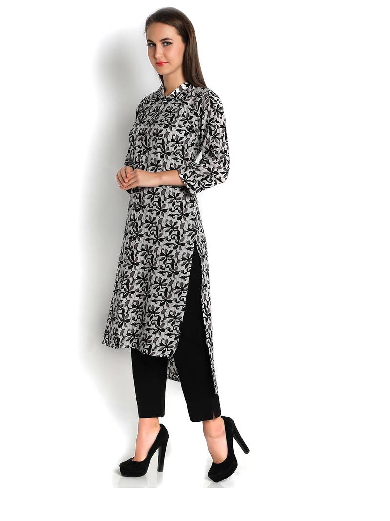 Indibelle black printed cotton straight kurta