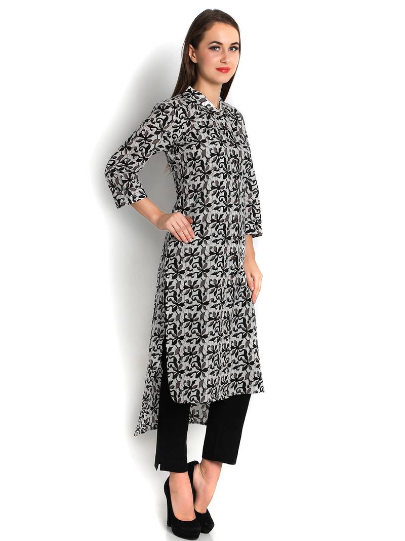 Indibelle black printed cotton straight kurta