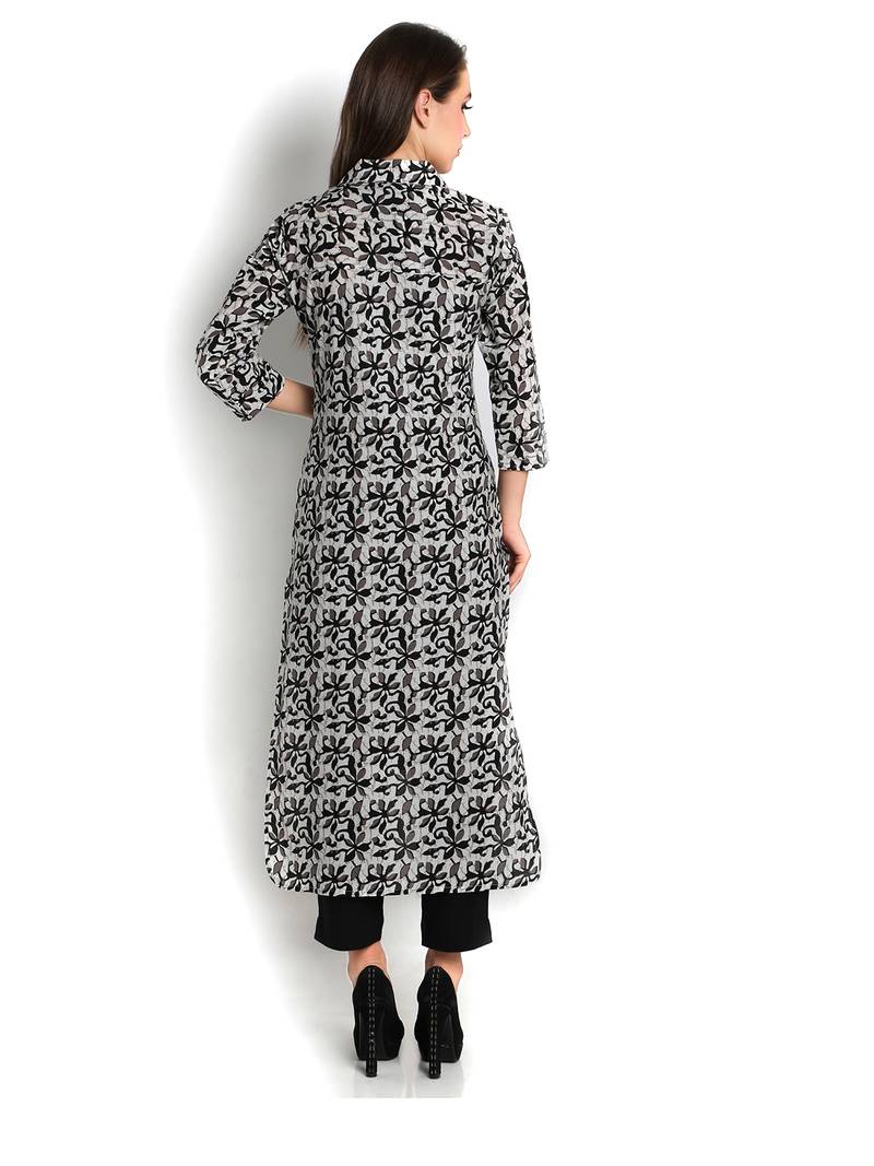 Indibelle black printed cotton straight kurta