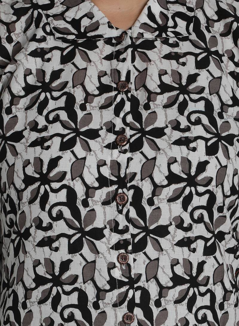 Indibelle black printed cotton straight kurta