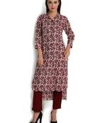 Indibelle maroon printed cotton straight kurta