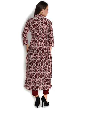Indibelle maroon printed cotton straight kurta 4