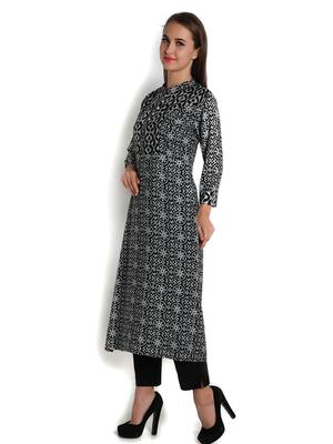 Indibelle black rayon printed straight long kurta 2