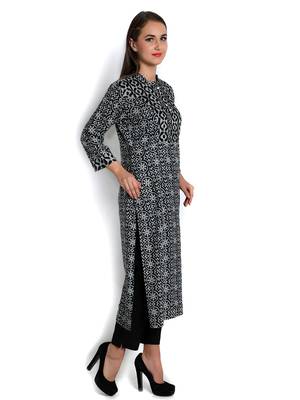 Indibelle black rayon printed straight long kurta 3