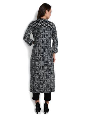 Indibelle black rayon printed straight long kurta 4