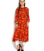 orange abstract printed rayon A-Line kurta
