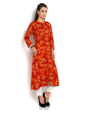 orange abstract printed rayon A-Line kurta 2