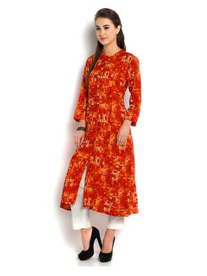orange abstract printed rayon A-Line kurta 3