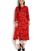 Indibelle red abstract printed rayon A-Line kurta