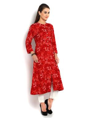 Indibelle red abstract printed rayon A-Line kurta 2