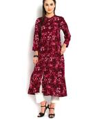 Indibelle purple abstract printed rayon A-Line kurta