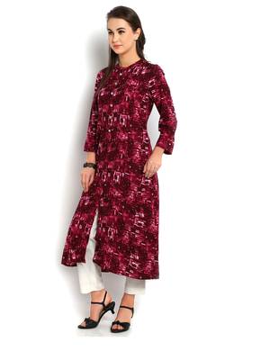 Indibelle purple abstract printed rayon A-Line kurta 3