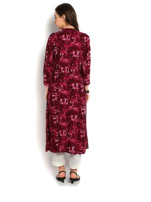 Indibelle purple abstract printed rayon A-Line kurta 4