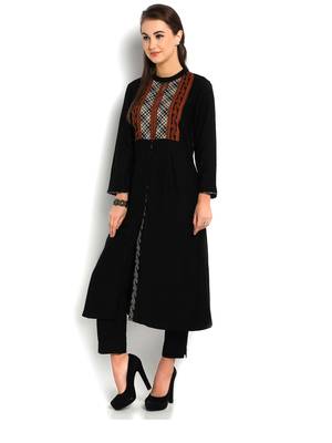 Indibelle black solid rayo front cut kurta 3