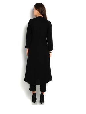 Indibelle black solid rayo front cut kurta 4
