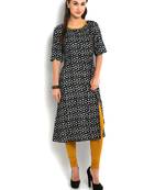 black printed rayon One side slit kurta