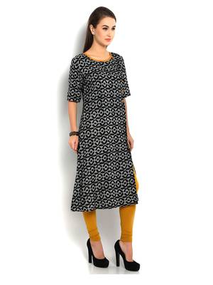 black printed rayon One side slit kurta 2