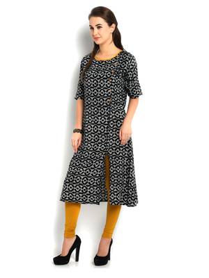 black printed rayon One side slit kurta 3