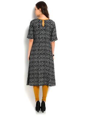 black printed rayon One side slit kurta 5