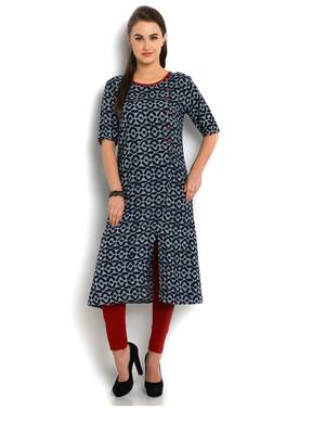 blue printed rayon One side slit kurta 1
