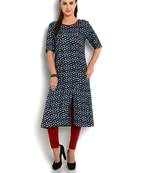 blue printed rayon One side slit kurta